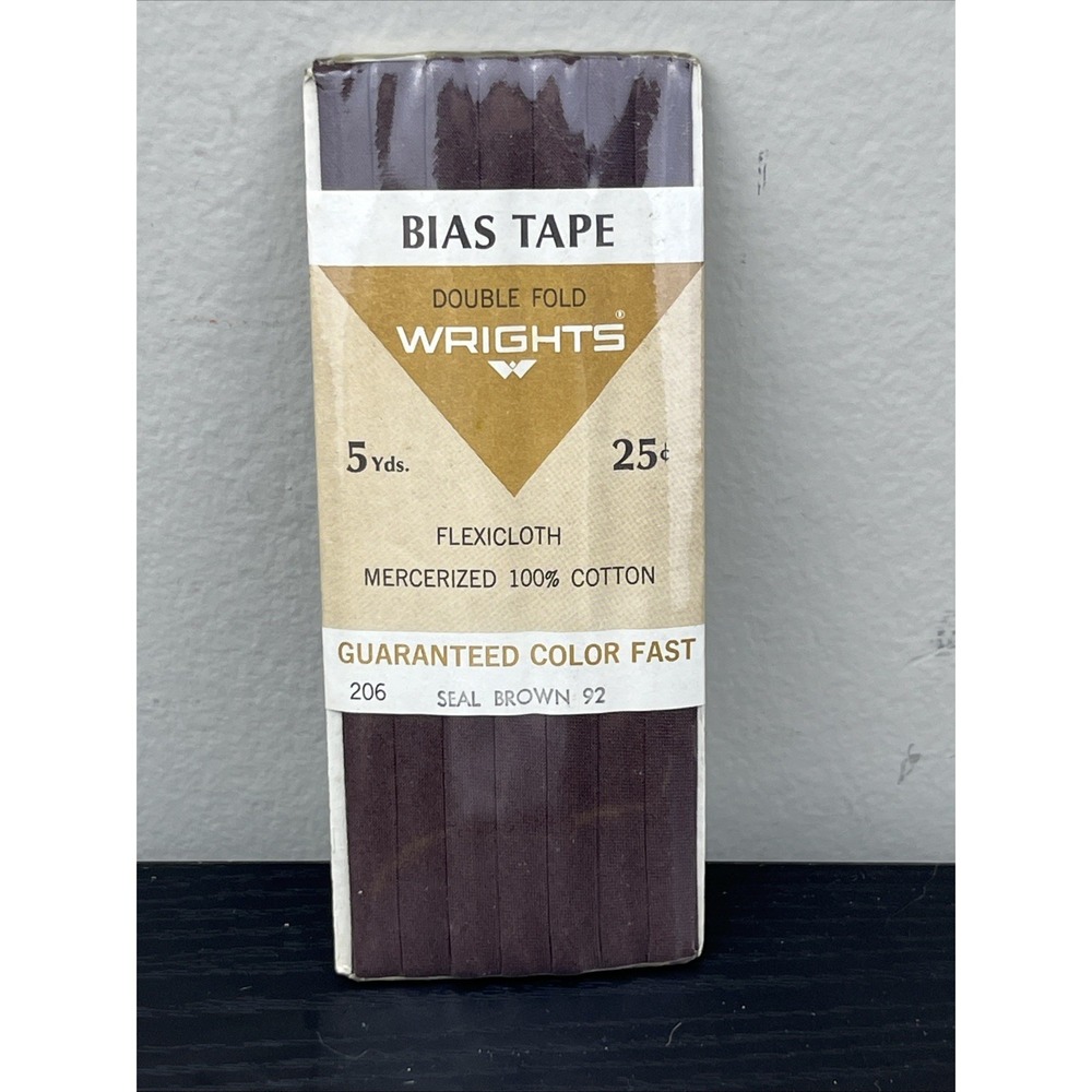 1969 Sealed Wrights Flexicloth Double Fold Bias Tape 205 Seal‎ Brown 5 Yds